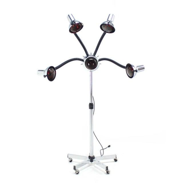 Mid-Century Modern Chrome Wheel Base Mid-Century Modern Adjustable Four-Arm Lamp Heat Lamps For Sale - Image 3 of 8