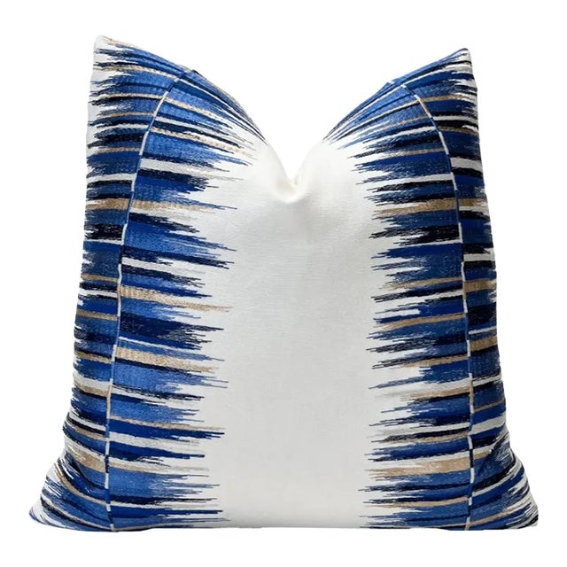 Azul Multi Embroidered Throw Pillow With Feather Down Insert For Sale