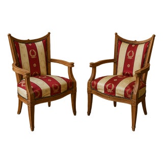 Empire Style Children's Gondola Chairs in Cherrywood with Saber Legs and Curved Front Legs, 1920s, Set of 2 For Sale