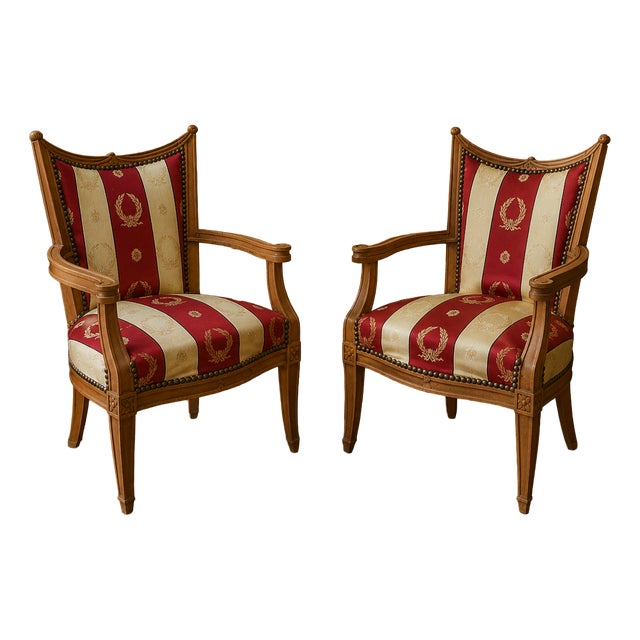 Empire Style Children's Gondola Chairs in Cherrywood with Saber Legs and Curved Front Legs, 1920s, Set of 2 For Sale