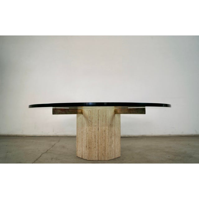 1970’s Hollywood Regency Artedi Style Travertine & Brass Coffee Table For Sale In Los Angeles - Image 6 of 12