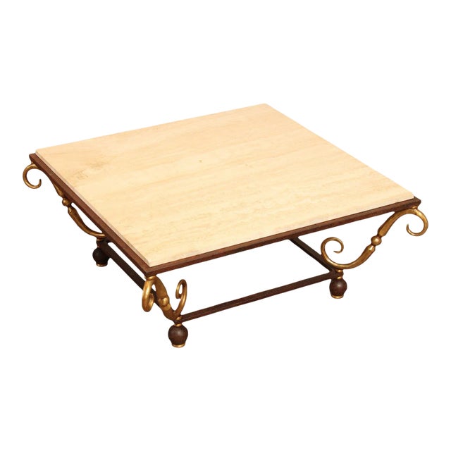 1990s LaBarge Italian Style Travertine Top Coffee Table For Sale