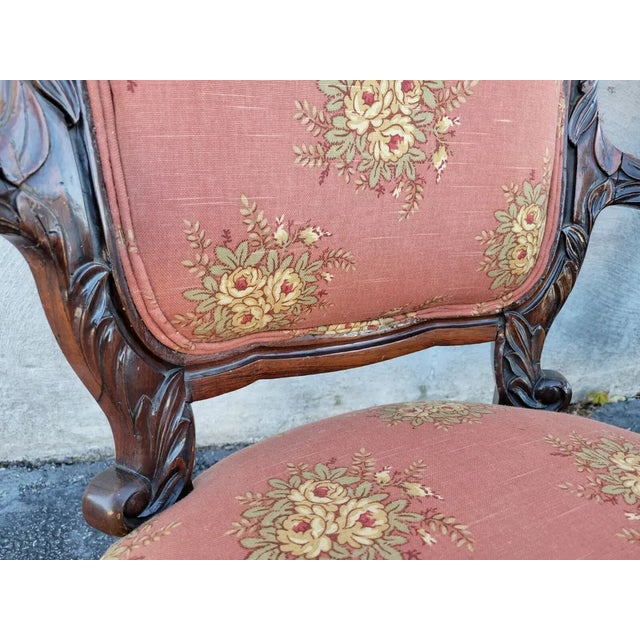 19th Century American Carved Rosewood Living Room Arm Chairs- a Pair For Sale In Philadelphia - Image 6 of 11