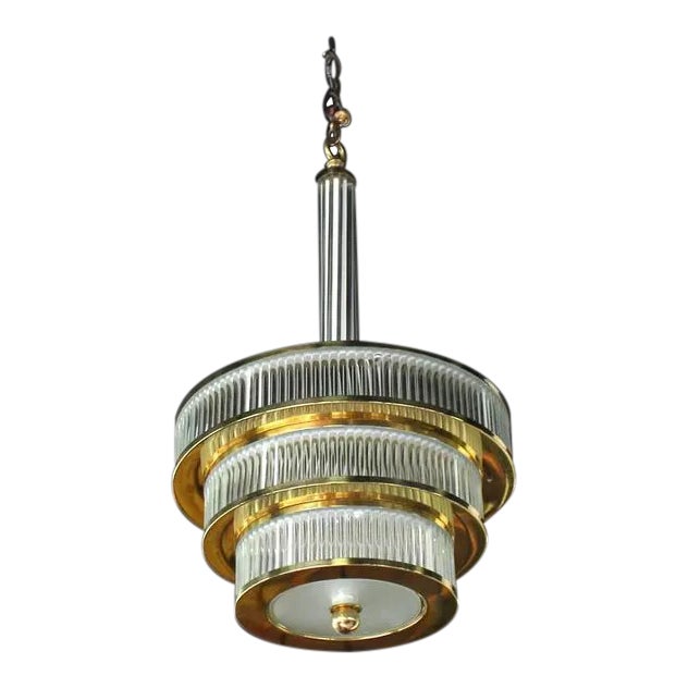 Mid-Century Modern Glass and Brass Three-Tier Light Fixture For Sale - Image 10 of 10