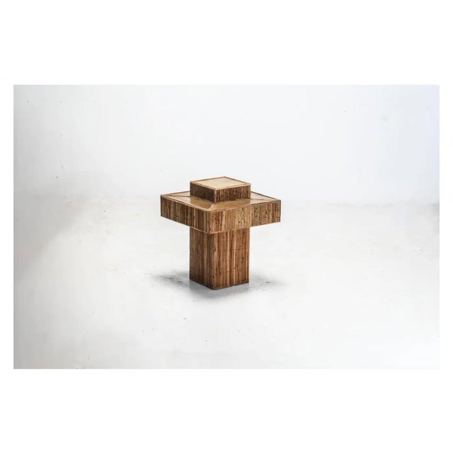 Not Yet Made - Made To Order Rattan & Patinated Brass Prism Side Table/ Coffee Table For Sale - Image 5 of 5