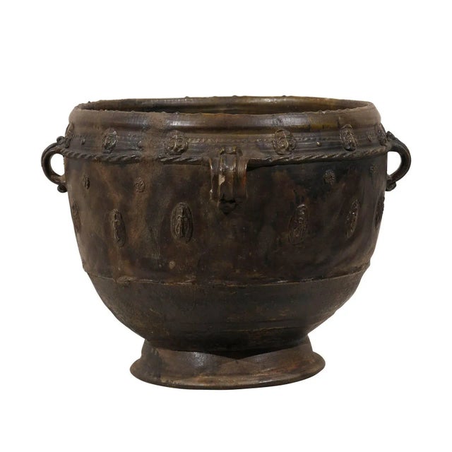 Antique Brown-Black Colored Clay Jar with Four Handles & Decorative Motifs For Sale - Image 10 of 10