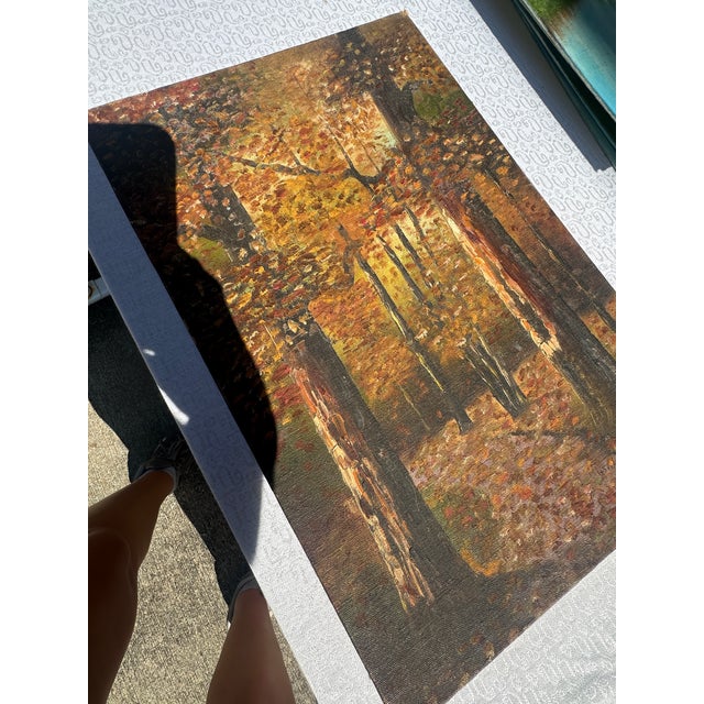 1990s 1990s Dark Fall Woods Foliage Landscape Painting on Canvas For Sale - Image 5 of 8