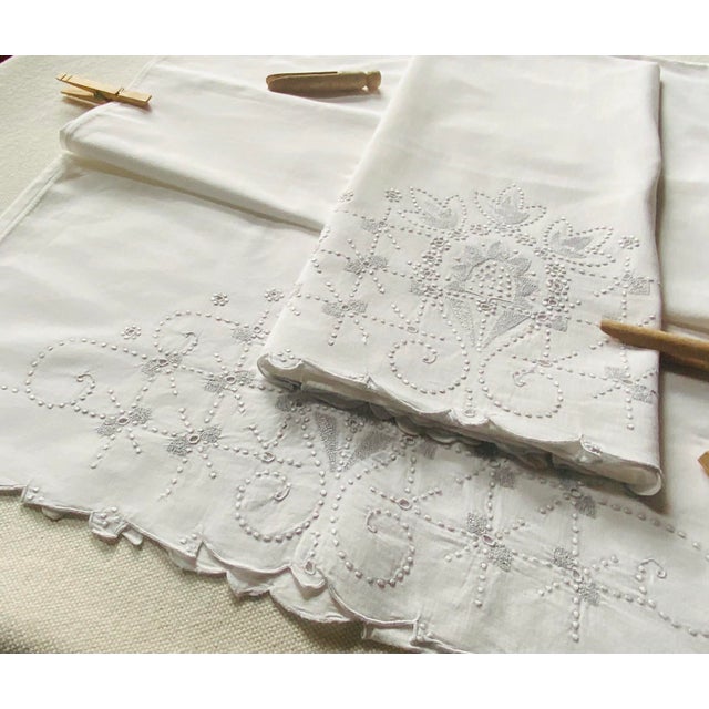 Set of 7 Antique Linen & Cotton Pillowcases With Lace Trim & Monogram — C. 1920s, Nantucket Estate For Sale - Image 18 of 18