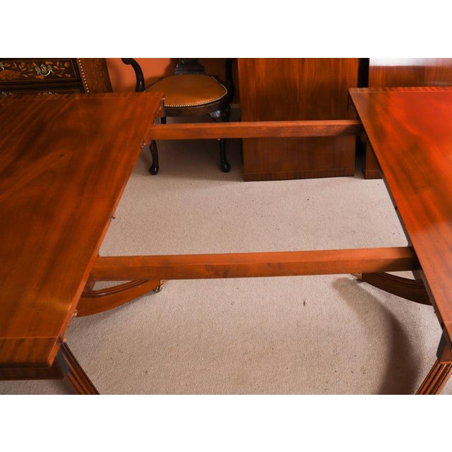 Vintage Regency Revival Twin Pillar Flame Mahogany Dining Table For Sale - Image 13 of 16