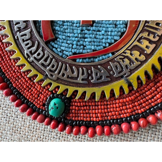 Handcrafted Beaded Om Wall Hanging Plaque. Metal & Turquoise, Jasper. India For Sale In Los Angeles - Image 6 of 12
