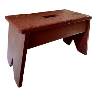 Antique Primitive Industrial Wooden Step Stool For Sale