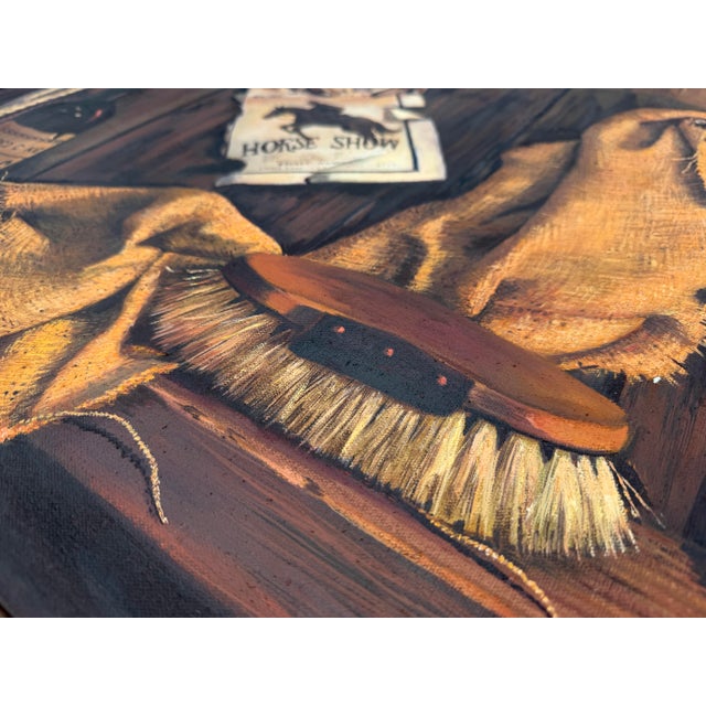 Vintage Original Trompe-L’Oeil Western Still Life Oil Painting in Rustic Wood Frame For Sale - Image 4 of 12