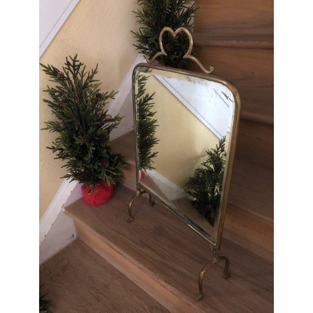 Brass Mid 19th Century Victorian Beveled Edge Mirror and Brass Stand Fire Screen For Sale - Image 8 of 13