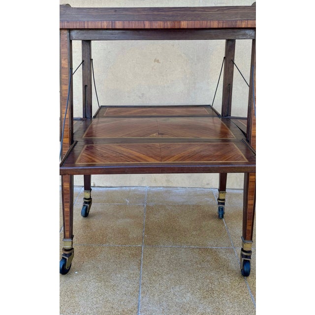 French Art Deco Folding Bar Cart with Drop-Leaf Shelves, Walnut Veneer, c. 1930 For Sale - Image 6 of 9