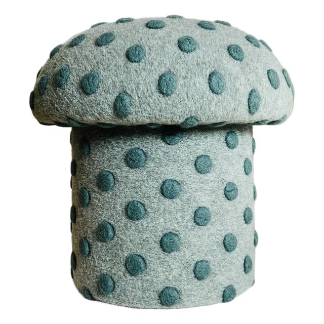 Mushroom Ottoman in Wool Jade Dot For Sale