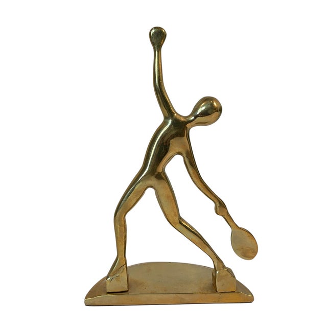 Mid Century Modern Abstract Brass Tennis Player Bookend Set of 2 For Sale - Image 9 of 14
