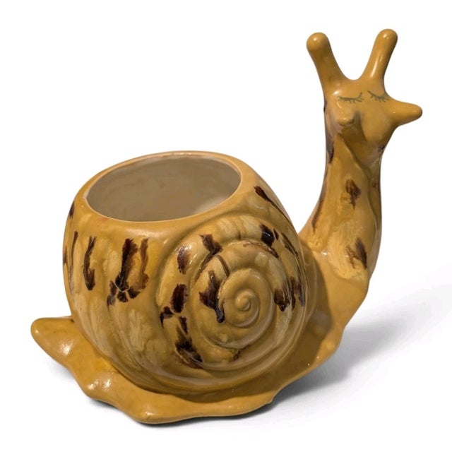 Mid-Century Modern Vintage MCM Ceramic Snail Planter 1979 Kitschy Cottagecore Boho Succulent Pot For Sale - Image 3 of 7