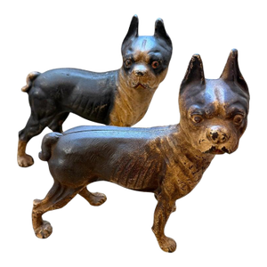 1920s Cast Ion Hubbly Boston Terriers Door Stops -Pair
