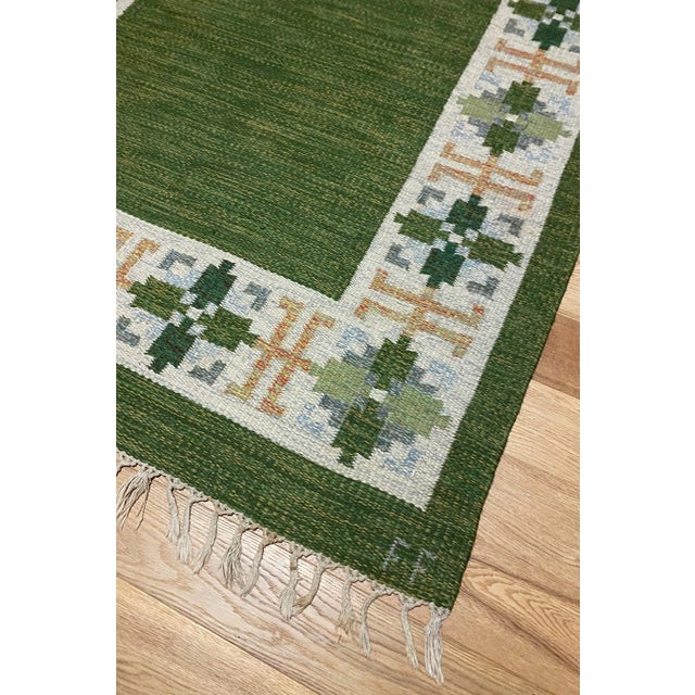 Mid-Century Modern 1960s Vintage Swedish Green Rölakan Rug by Fredrik Fiedler For Sale - Image 3 of 8