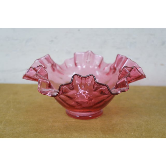 Late 20th Century Cranberry Art Glass Ruffled Pitchers Decanters Vase Bowl Compote Fenton - Set of 6 For Sale - Image 11 of 18
