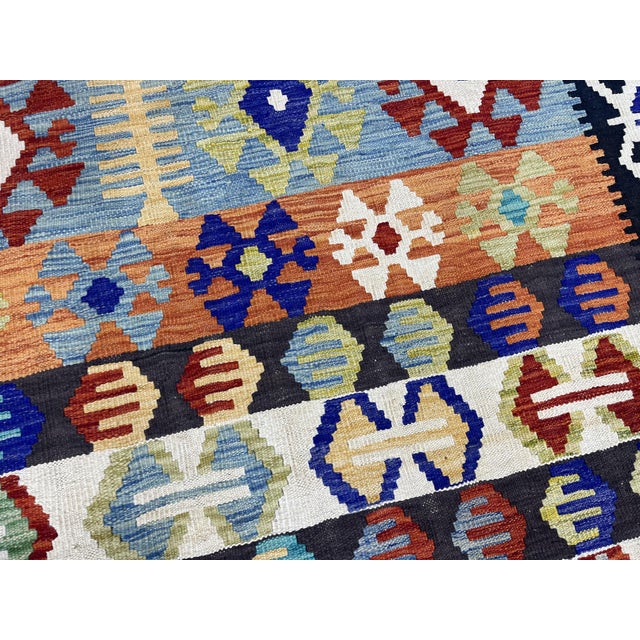 5'6" X 8'2" Multicolor Afghan Chobi Geometric Wool Flatweave Kilim Rug For Sale - Image 10 of 16