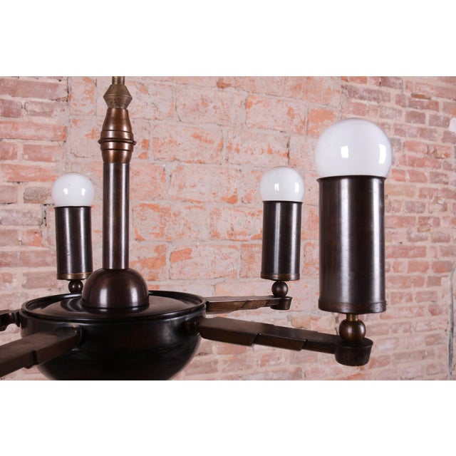 Cubist Chandelier in Brass and Bronze, Czech, 1910s For Sale - Image 4 of 10