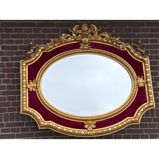 1980s 1980 French Louis XVI Gold Velvet Wood Wall Mirror 1 Piece For Sale - Image 5 of 13