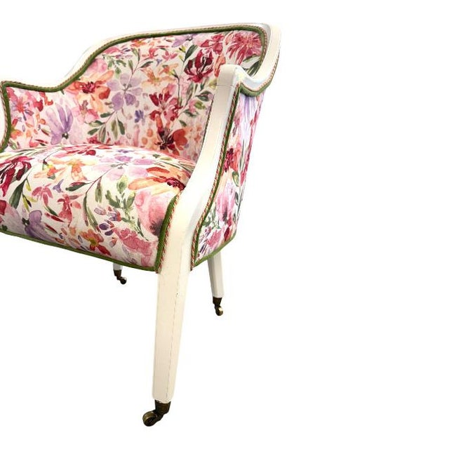 White Vintage White Frame Armchair With Floral Upholstery For Sale - Image 8 of 9