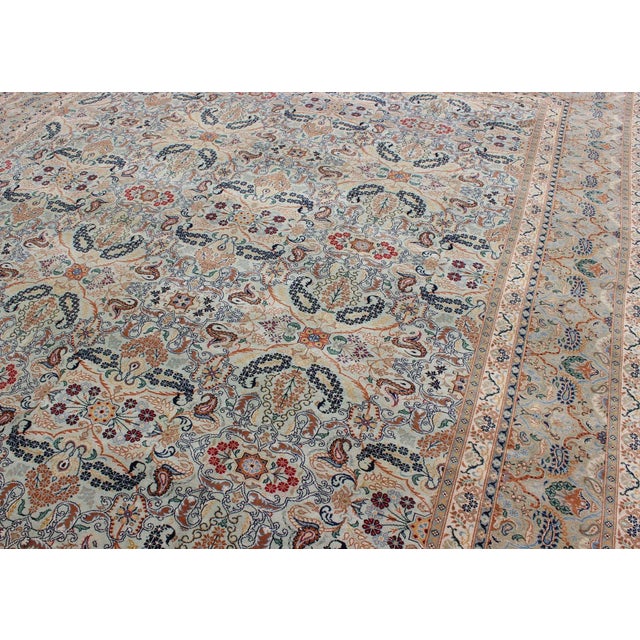 Textile Fine Persian Kashan in Celadon Green, Light Blue Field Intricate Floral Motifs For Sale - Image 7 of 12