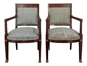 Pair 19th Century French Napoleon III Period Mahogany Armchairs