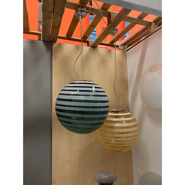 Contemporary green and white swiriling sphere pendant in murano glass italian chandelier impressive scenographic red and...