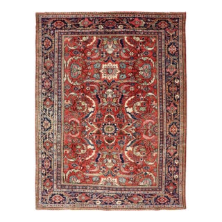 Early 20th Century Colorful Antique Persian Mahal/Sultanabad Rug With All-Over Floral Design in Soft Red Background For Sale