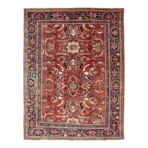 Early 20th Century Colorful Antique Persian Mahal/Sultanabad Rug With All-Over Floral Design in Soft Red Background