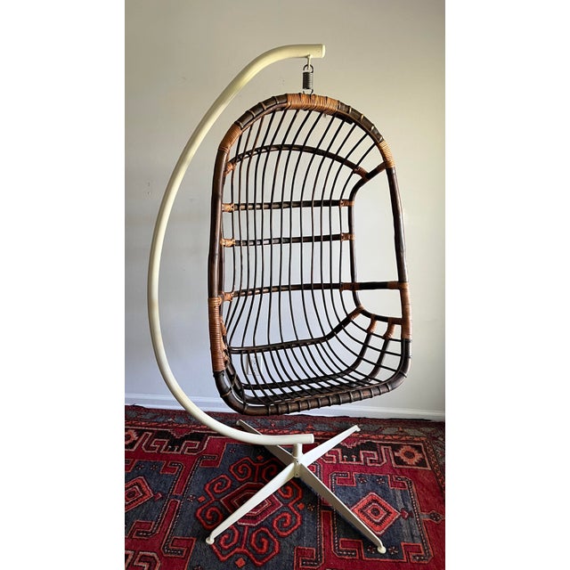 1970s Rattan & Bamboo Hanging Chair Egg/Basket Chair Chairish