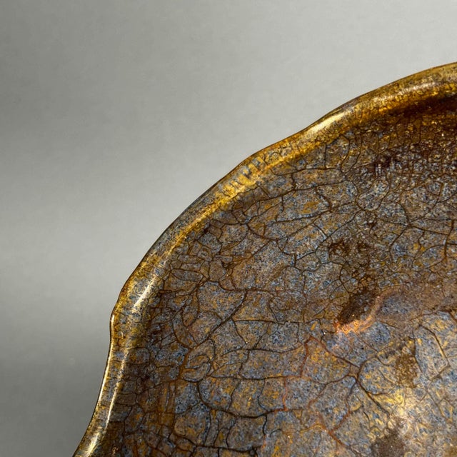 Vintage 1992 Waight Studio Art Pottery Bowl Gold Indigo Lava Glaze For Sale - Image 11 of 12