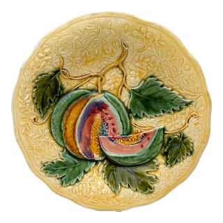 Rare Large 19th Century Majolica Melon Plate For Sale