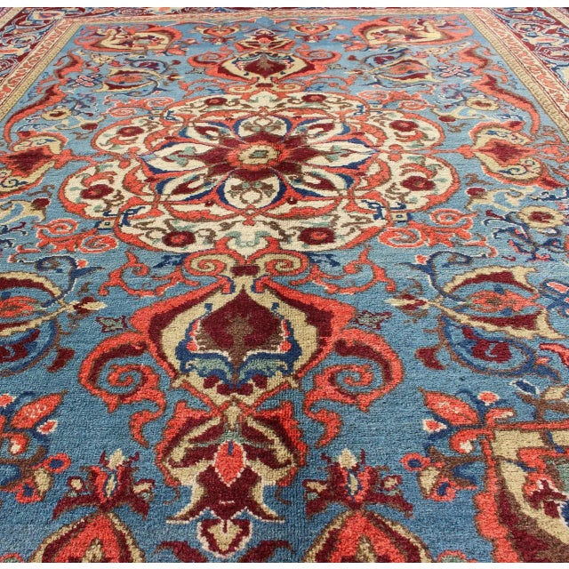 Textile Antique Sivas Fine Rug With Blue Background Wine Border and Intricate Design For Sale - Image 7 of 11
