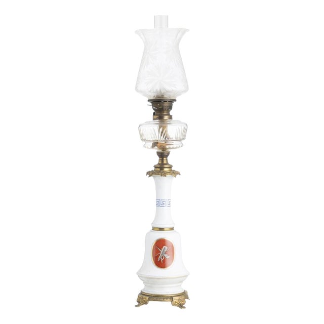 19th Century Oil Lamp in Bronze, Ceramic, and Glass For Sale