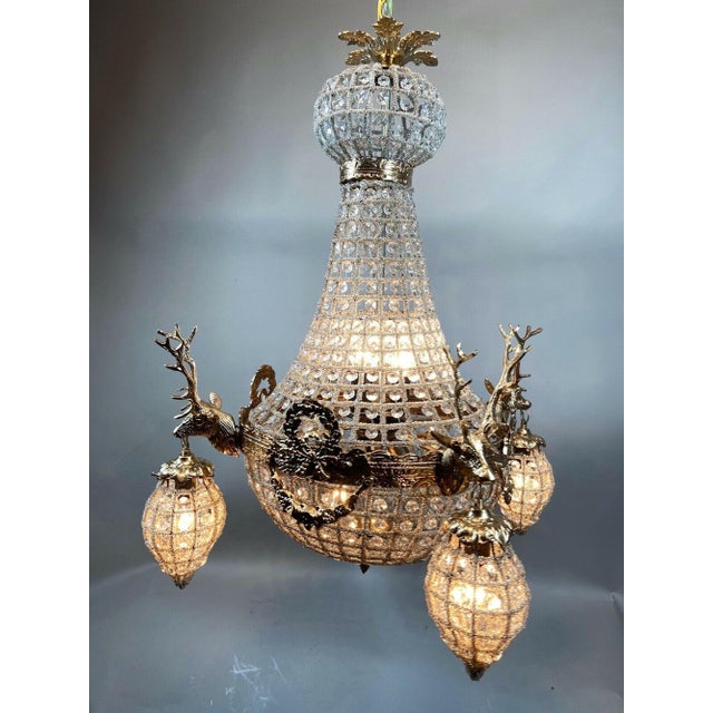 1970s French Louis XVI Gold Bronze Deer Head Chandelier 10Lt For Sale - Image 18 of 18