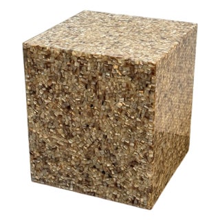 Contemporary Mother of Pearl + Resin Cube Side Table For Sale