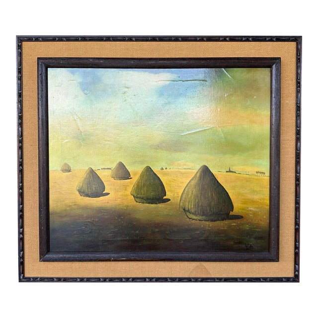 Framed Surrealist Oil Landscape Painting Signed Walle For Sale
