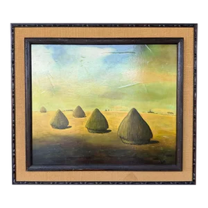 Framed Surrealist Oil Landscape Painting Signed Walle