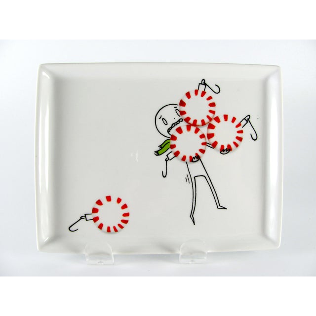 Pop Art Crate & Barrel Cb2 Oliver Peppermint Ornament Christmas Appetizer Plate - Set of 4 For Sale - Image 3 of 10