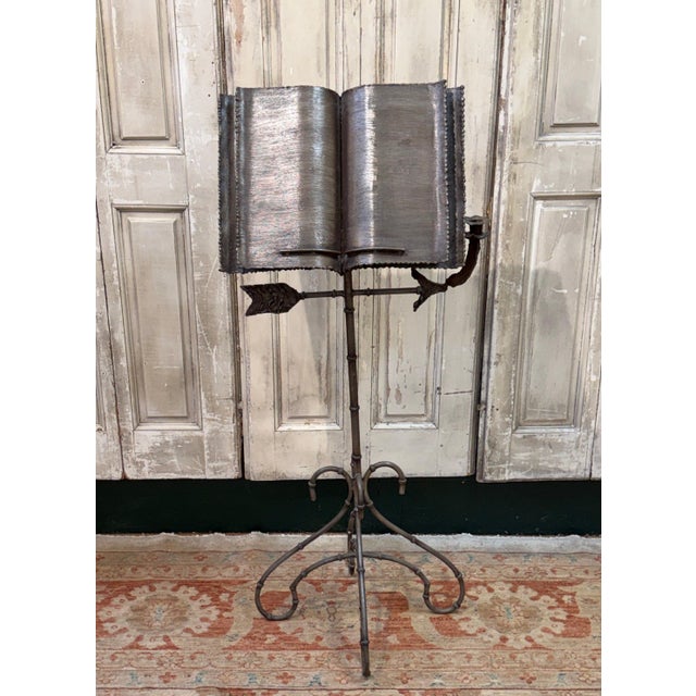 Italian Neoclassical sculptural trompe-l’oeil polychromed wrought-iron music stand or lectern, dating to the 1970s. This...