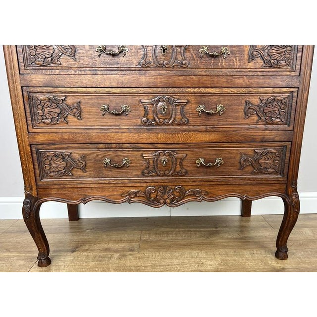 Wood Vintage French Louis Style Oak Chest of 3 Drawers For Sale - Image 7 of 16