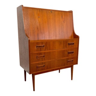 1960s Danish Modern Drop Front Teak Desk Gunnar Nielsen Tibergaard For Sale