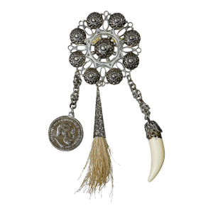 Vintage Bavarian Traditional Costume Jewelry Brooch With Hunting Pendants