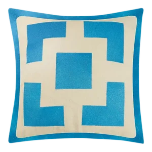 Palm Springs Block Caribbean Blue Embroidered Pillow, 20" x 20"