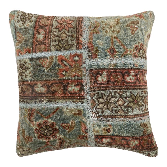 Blue Persian Patchwork Rug Pillow rug no. p4192 For Sale