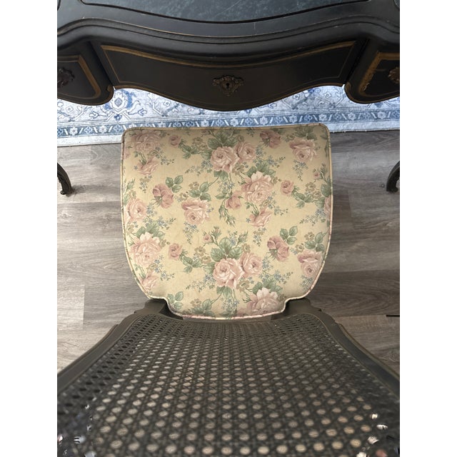 Vintage Louis XV Drexel Heritage Writing Desk With Original Cane Back Chair For Sale - Image 9 of 9